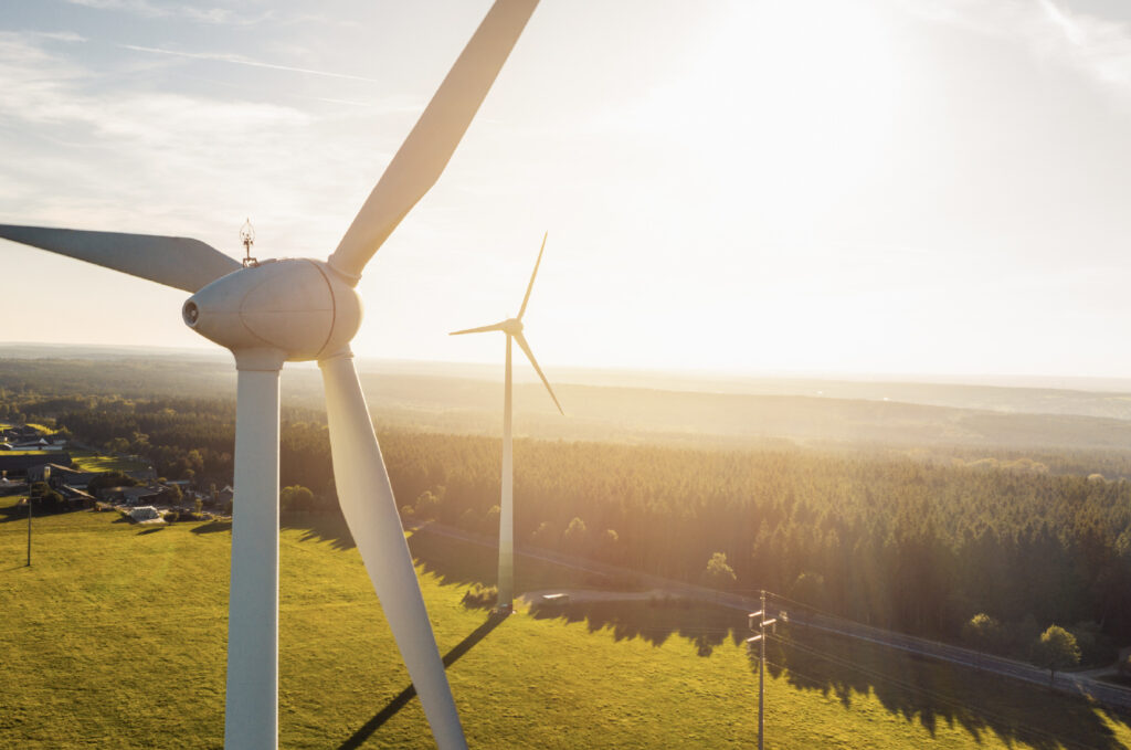 Wind turbine with forest backdrop