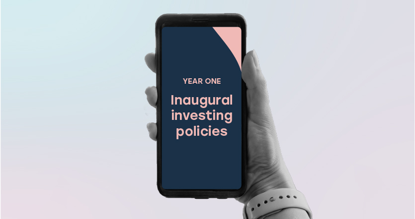 Illustration of mobile device featuring image of year one inaugural investing policies