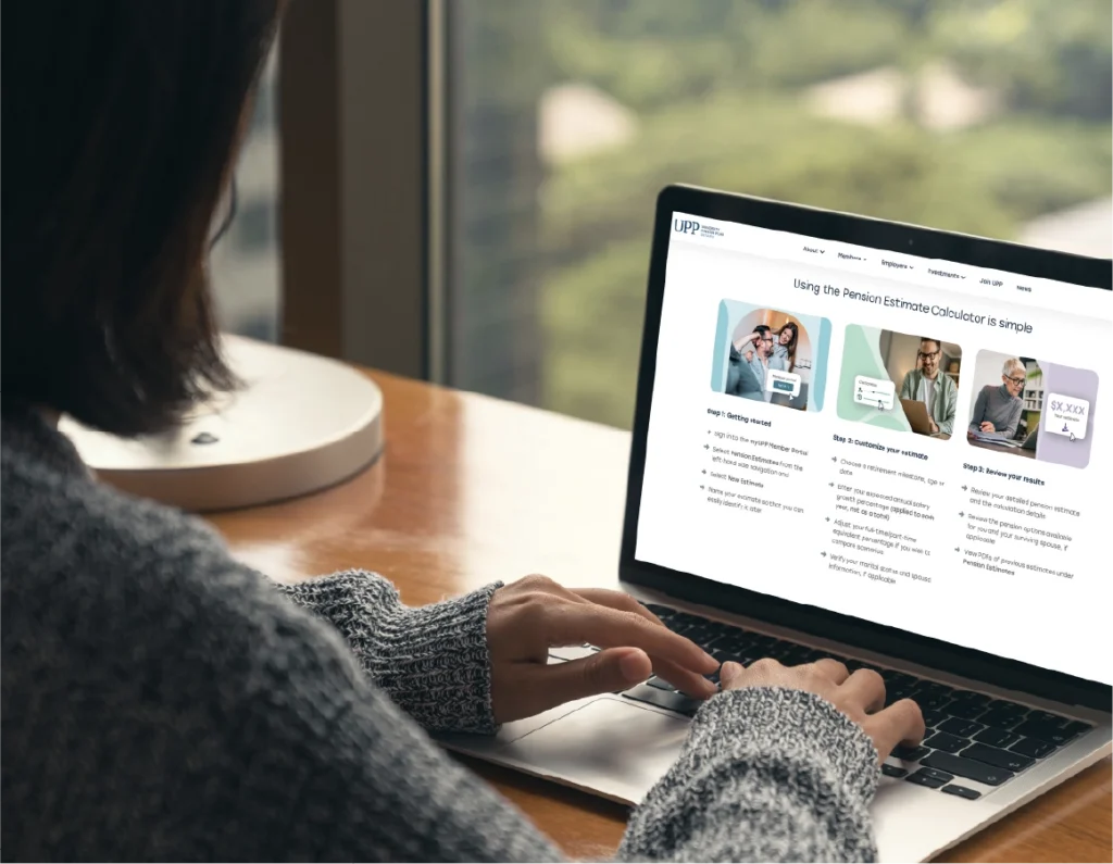 A woman exploring the myupp.ca website